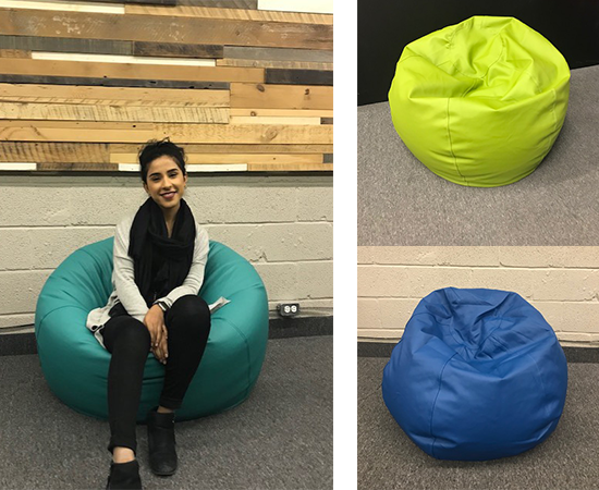 Girl sitting on beanbag smiling