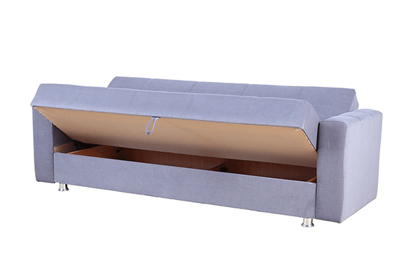 Soft grey Sofa Sleeper - convertible sofa  tilted up in front to begin opening to bed position