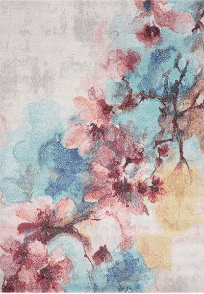 Fresco Area Rug - floral design with blues and pinks