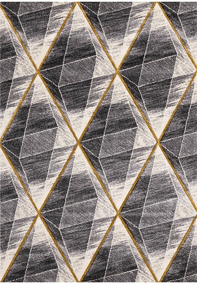 Geometric patterned Soho area rug with grey, black and gold tones