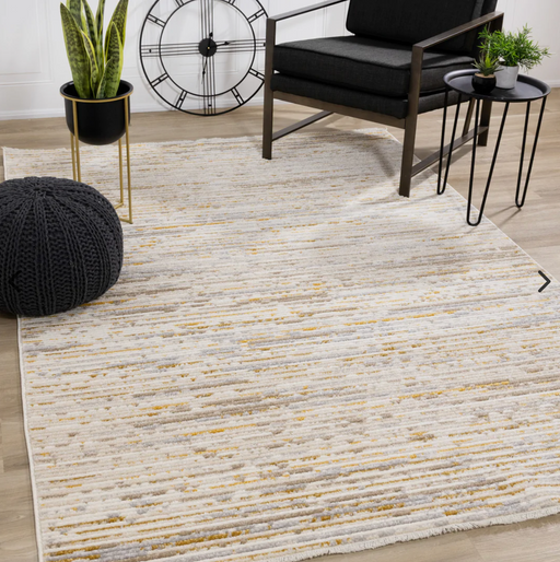 Calabar area rug with a woven, unique row pattern style - cream , gold and grey
