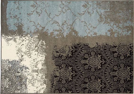 Blue, cream, grey and black area rug by Kalora