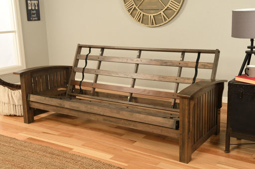 beautiful mission style wood futon frame only in rustic walnut finish