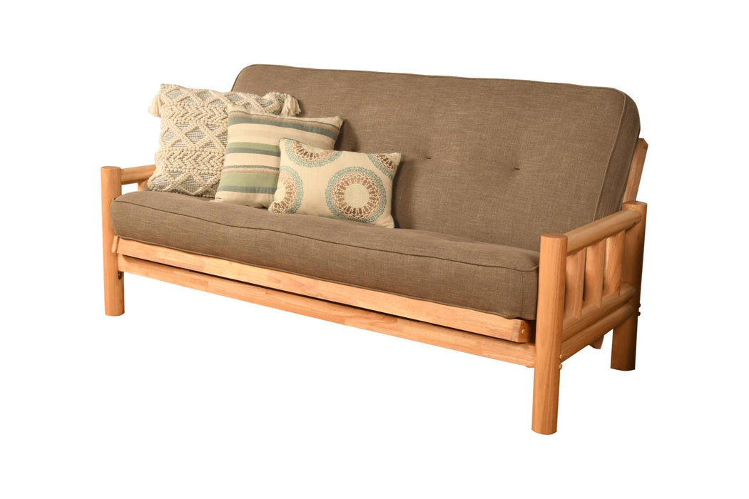 Log futon frame with a futon mattress