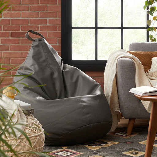 Grey pear shaped bean bag in room setting