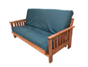 Mission Futon Frame with mattress and blue cover