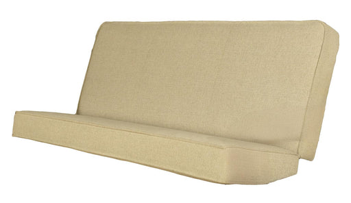 Beige fabric innerspring futon mattress on a white background