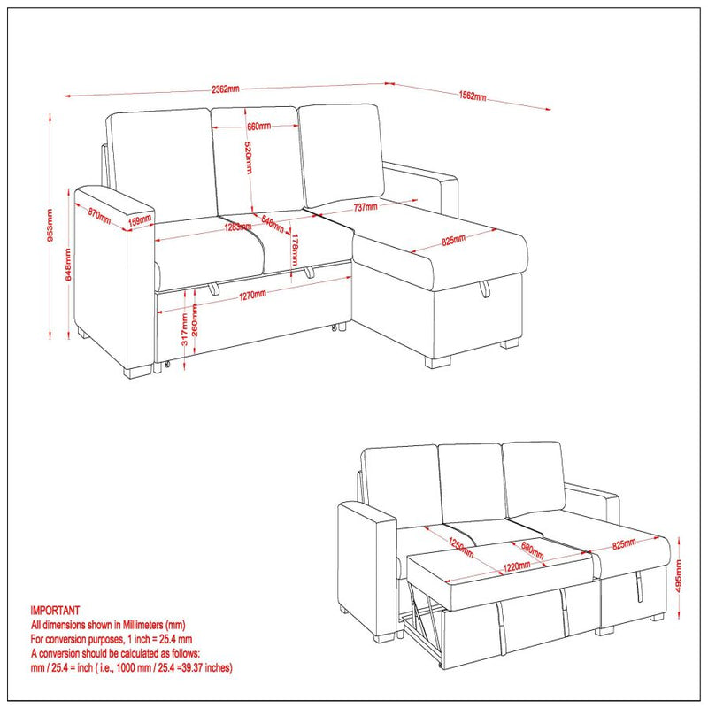 Sofa bed dimensions page