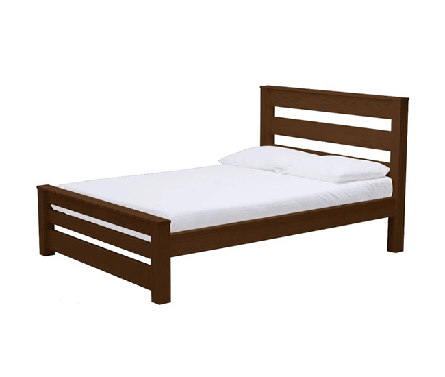 Solid post bed with rich brown stain