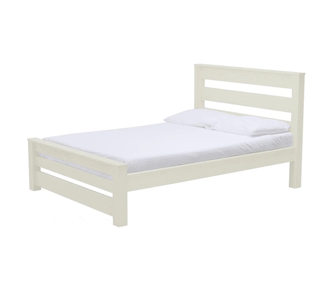Solid post bed with soft white stain
