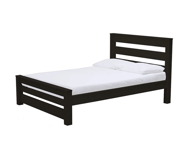 Solid post bed with rich dark brown stain