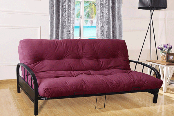 Black Metal futon with rounded side arms with four slats