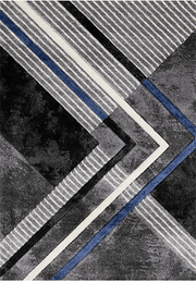 Geometric patterned Soho area rug with grey, black and blue tones 2