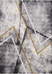 Geometric patterned Soho area rug with grey, black and gold tones