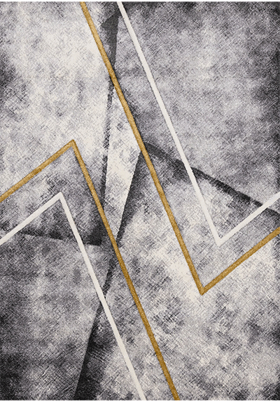 Geometric patterned Soho area rug with grey, black and gold tones