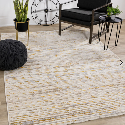 Calabar area rug with a woven, unique row pattern style - cream , gold and grey 