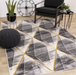 Geometric patterned Soho area rug with grey, black and gold tones