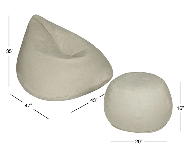 Dimensions for bean bag and ottoman