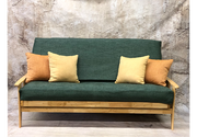 Medina Futon Frame in Natural Finish with Green Futon Cover - front facing view