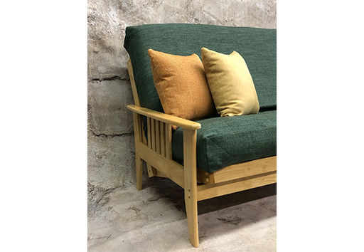 Medina Futon Frame in Natural Finish with Green Futon Cover