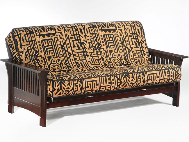 Wood futon frame in dark chocolate stain
