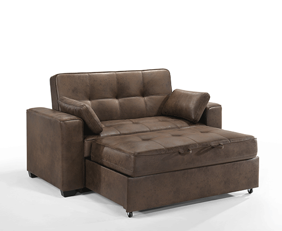 Brookly Convertible Sofa in Walnut - forward facing and in lounge position