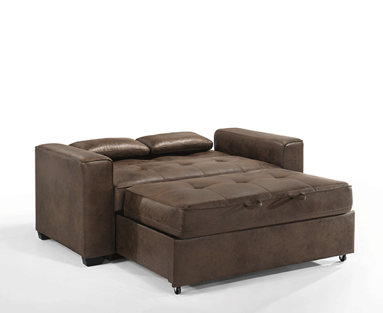 Brookly Convertible Sofa in Walnut - forward facing and in bed position