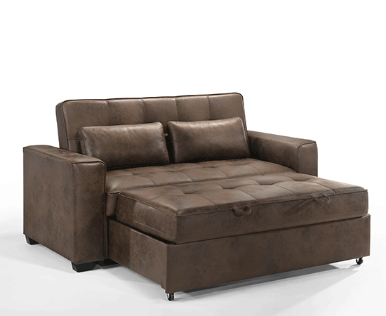 Brookly Convertible Sofa in Walnut - forward facing and in lounge position