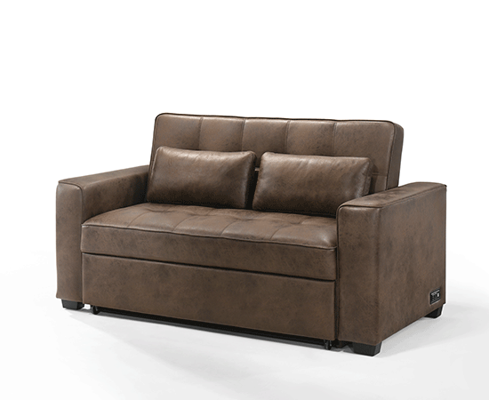 Brookly Convertible Sofa in Walnut - forward facing and in sofa position