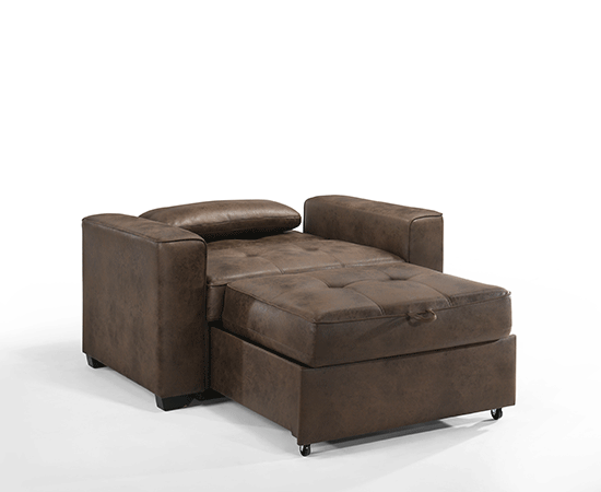Brookly Convertible Chair in Walnut - forward facing and in bed position