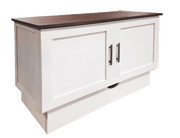 Capered Sleepchest in white with a wood top.  In the closed position 