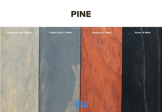 Collage of pine finishes - Weathered Oak, Classic Grey, Gunstock, Ebony