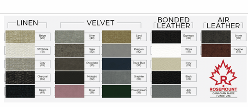 Colour swatch of fabrics available for  Maya Platform Bed